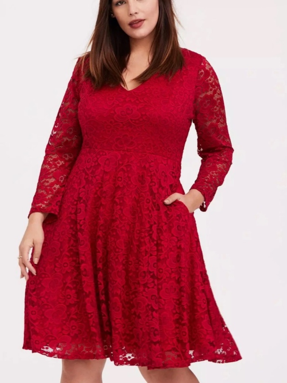 TORRID Red Lace Skater Dress Fit & Flare 3/4 Sleeves Size 1